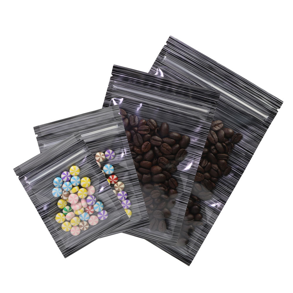 One Side Clear Zip Lock Pouches Eco-friendly Aluminum Foil Heat sealing Flat Bottom Glossy Black Mylar Package Bags