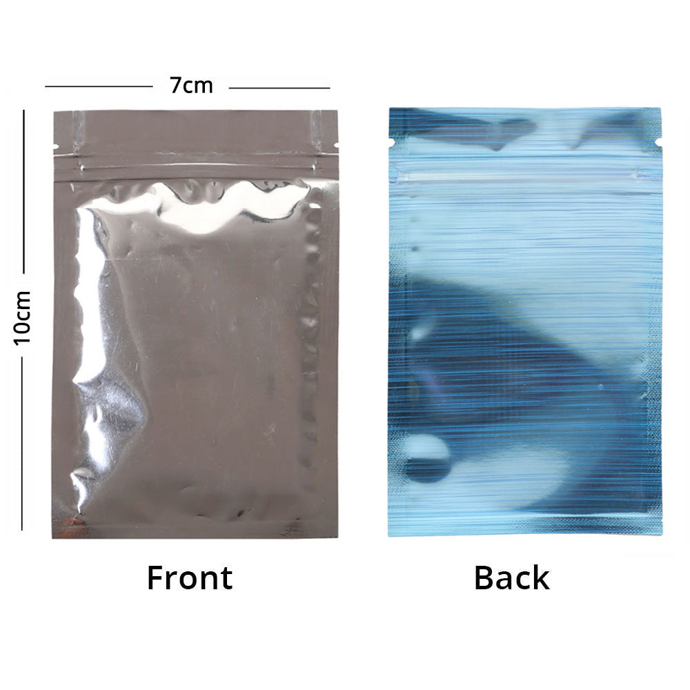 High quality Resealable Glossy Blue Zip Lock Pouches Various Sizes Tear Notch Flat Bottom Mylar Bags With Clear Window