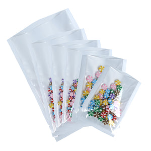 Glossy White One Side Clear plastic Bags Reusable Flat Heat Sealable Various Size Pouches With Open Top