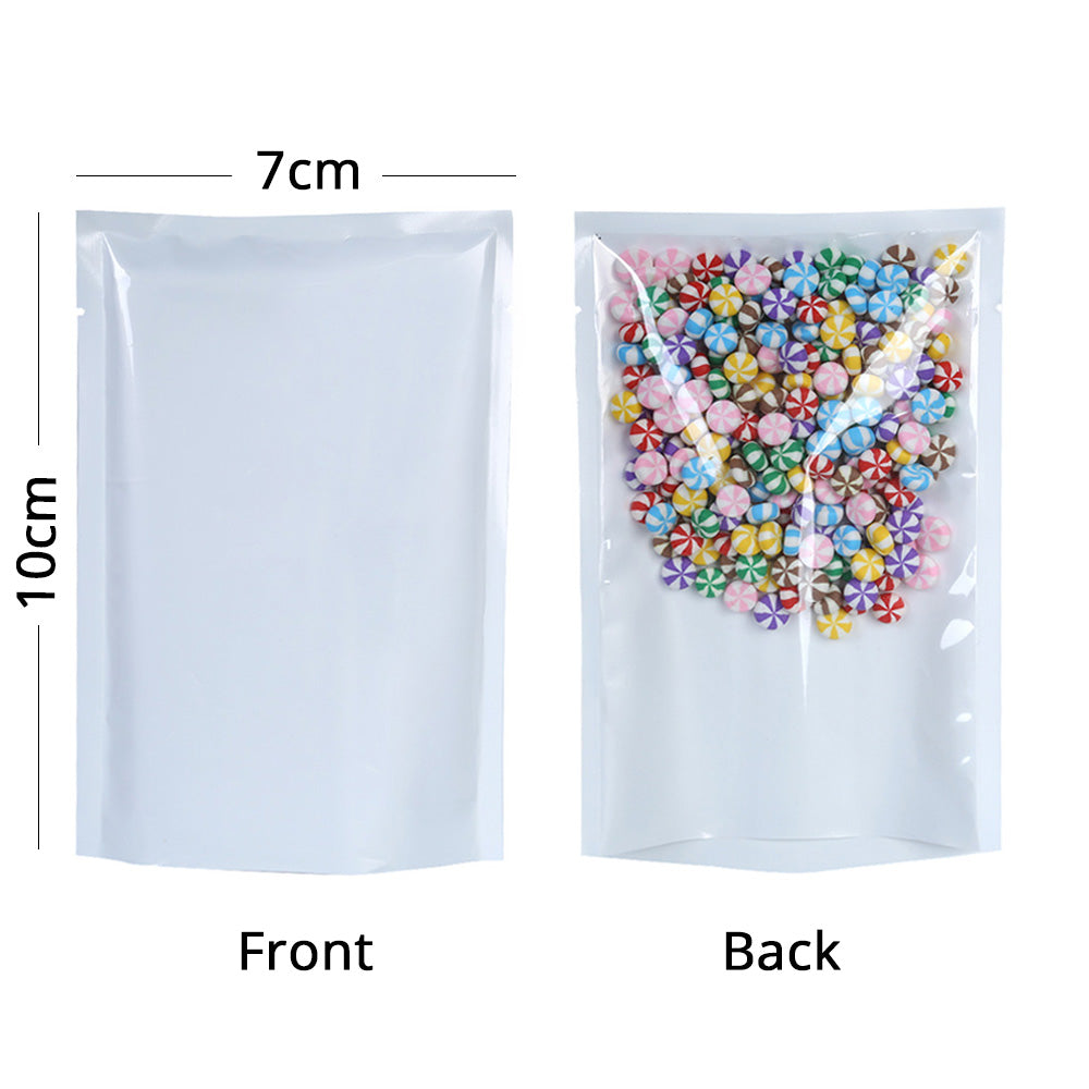 Glossy White One Side Clear plastic Bags Reusable Flat Heat Sealable Various Size Pouches With Open Top