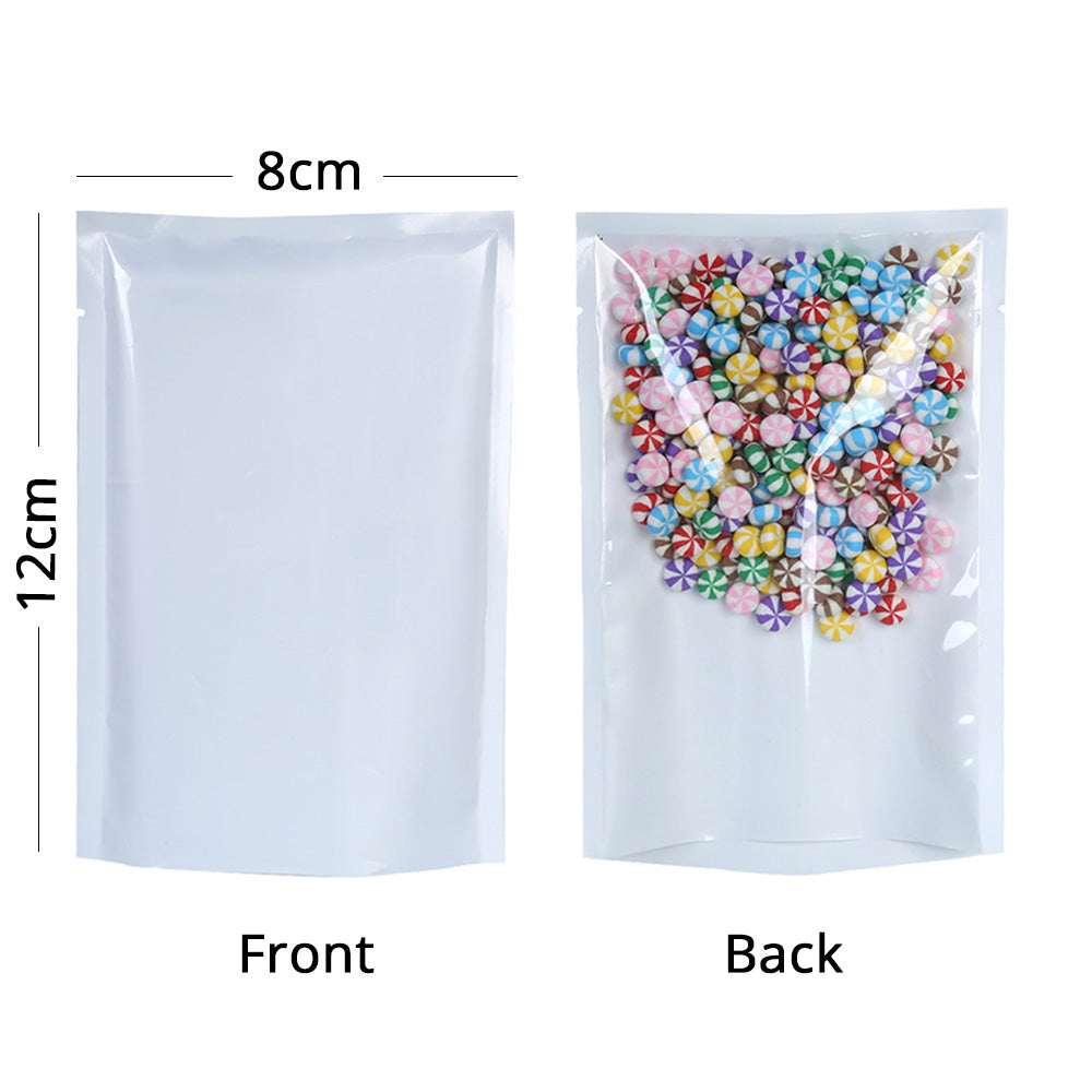 Glossy White One Side Clear plastic Bags Reusable Flat Heat Sealable Various Size Pouches With Open Top