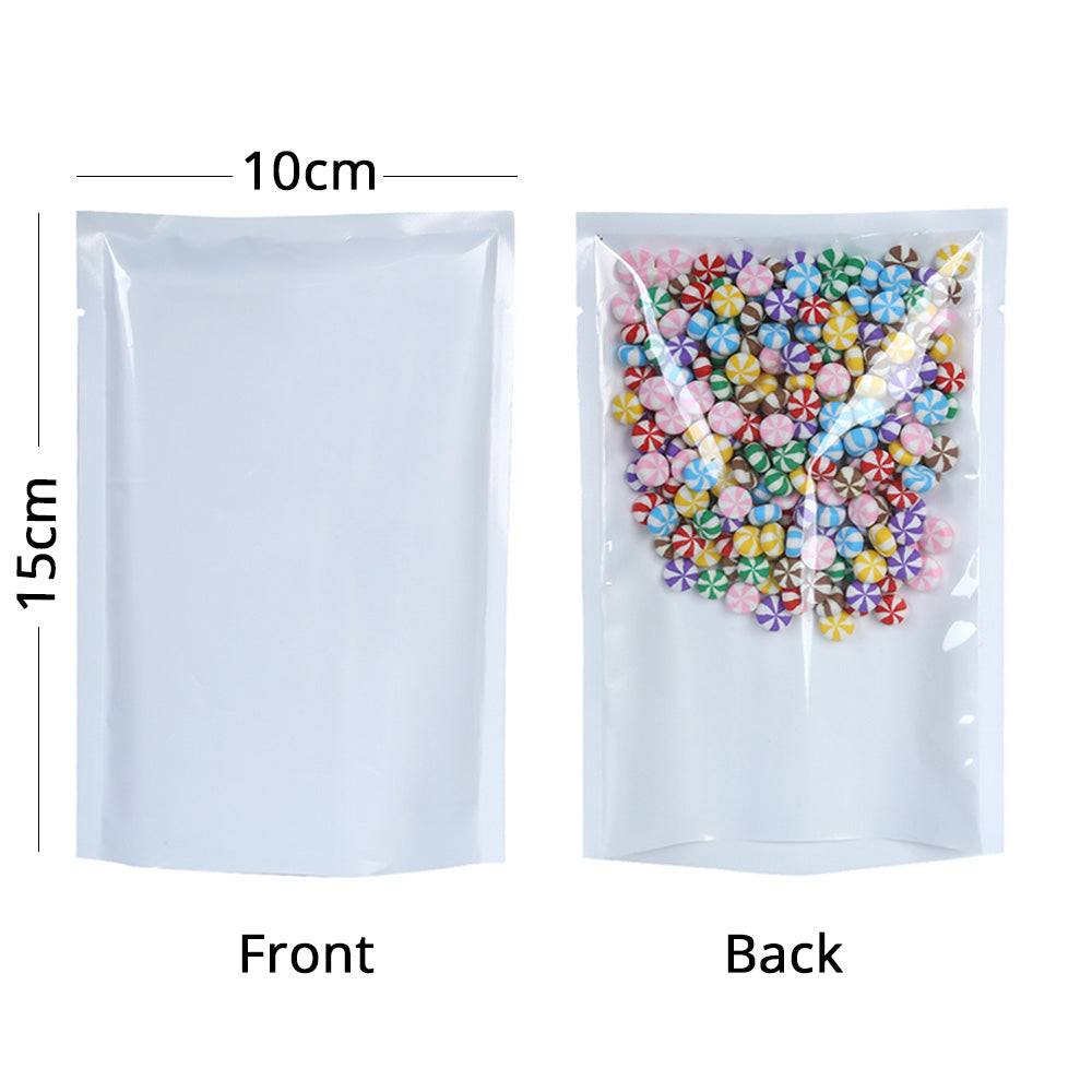Glossy White One Side Clear plastic Bags Reusable Flat Heat Sealable Various Size Pouches With Open Top