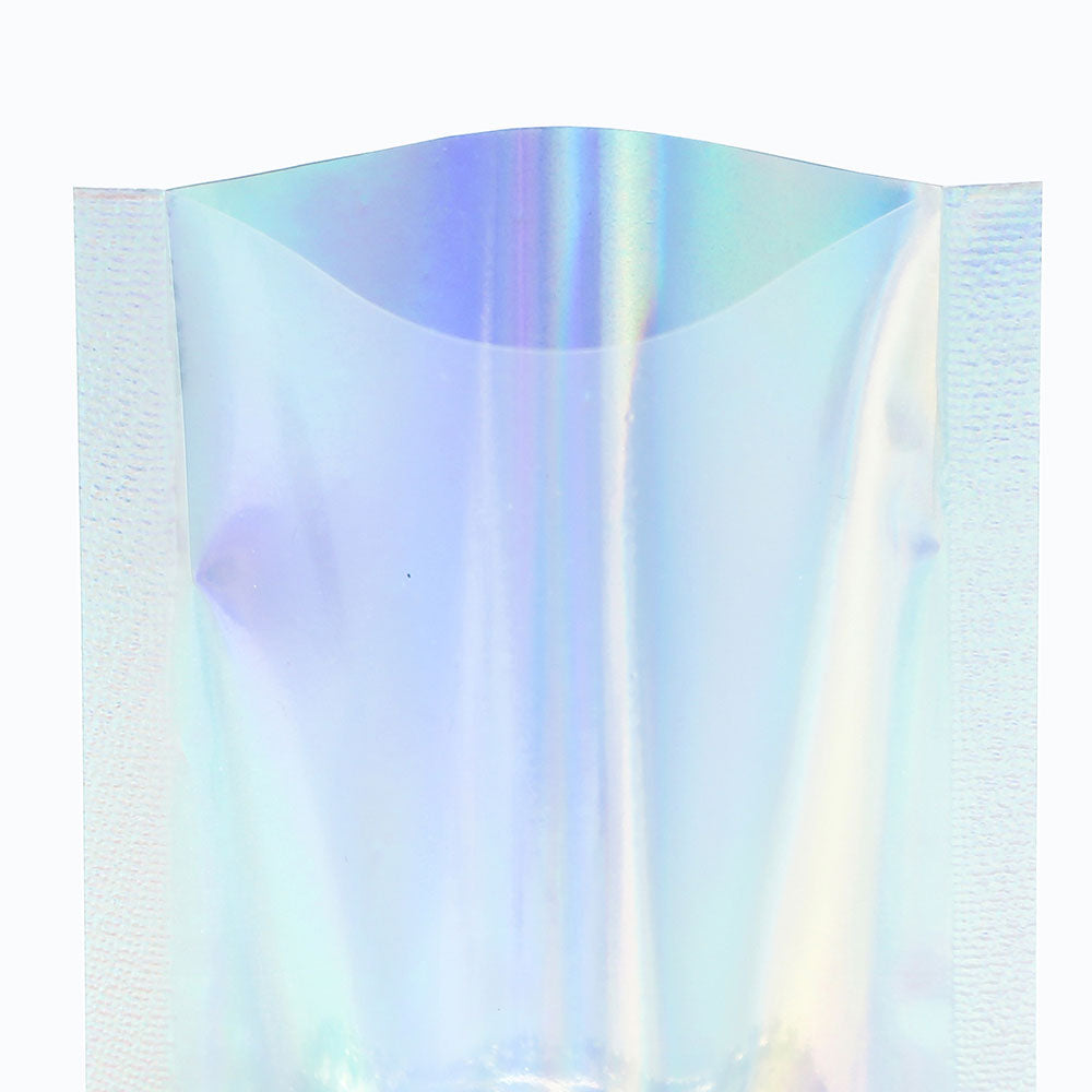 Open Top Flat Holographic Food Mylar Packaging Bags Reusable One Side Clear Foil Heat Seal vacuum Sachet