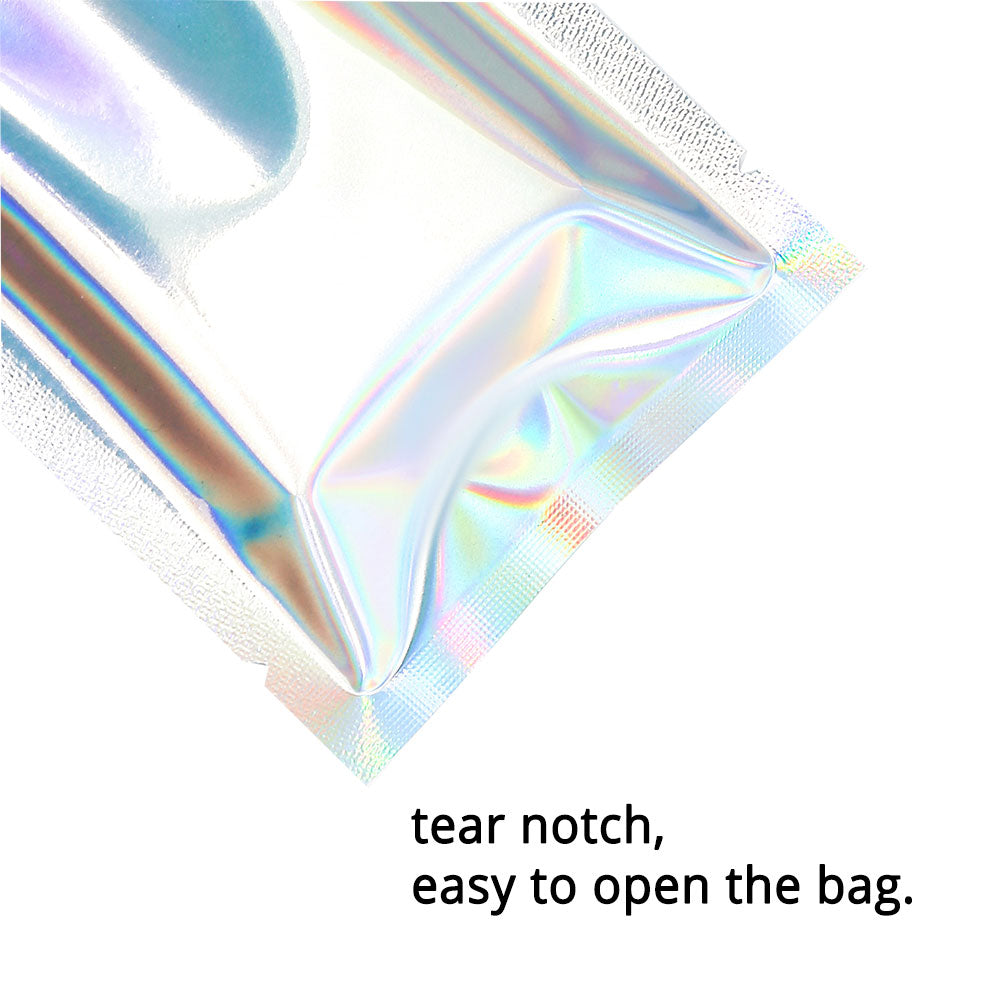 Open Top Flat Holographic Food Mylar Packaging Bags Reusable One Side Clear Foil Heat Seal vacuum Sachet