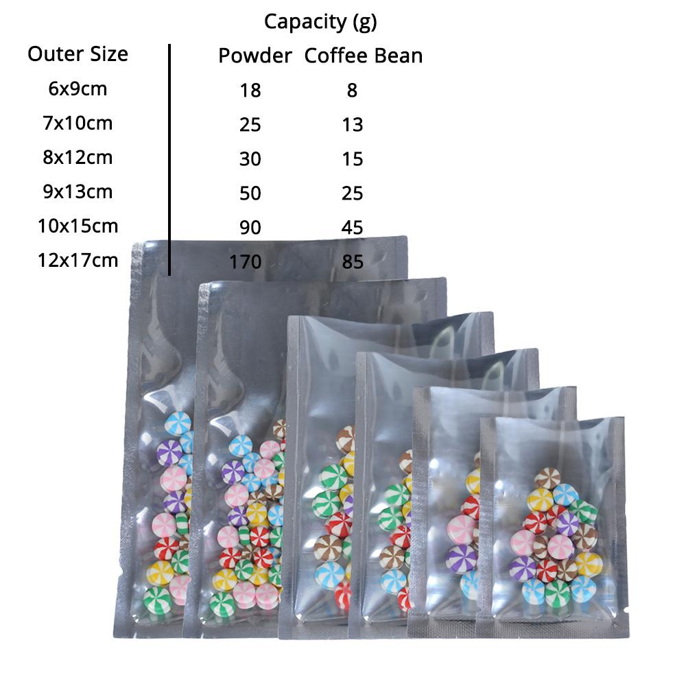 Aluminum Foil Vacuum Open Top Heat Seal Pouches Reusable Gossy Silver Flat Various Size Sachet