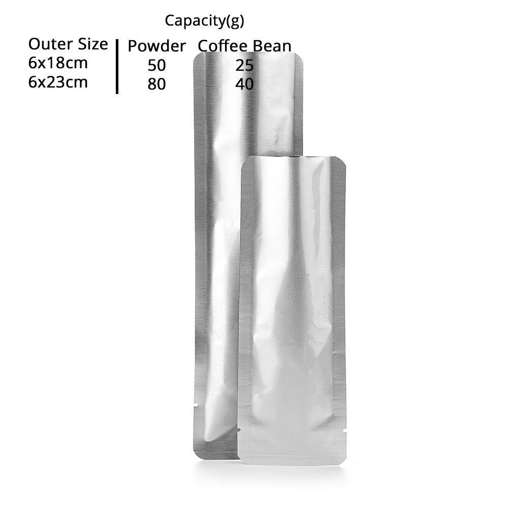 100pcs Glossy Silver Long Size Coffee Been packing Bag Aluminum Foil Flat Smell Proof Heat Seal Vacuum Mylar Bags