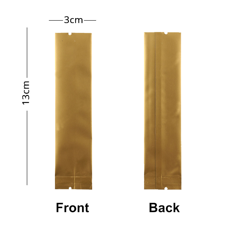 100pcs Matte Gold Aluminum Foil Flat Pouches Various Sizes Open Top Bag Long Size Coffee Printed Heat Seal Mylar Packing Bags