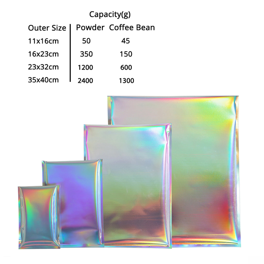 100PCS Holographic Silver Aluminum Foil Self-Sealing Plastic Pouches Open Top Flat Glossy Adhesive Courier Toy Packaging Bags