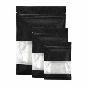 100pcs Matte Black Flat Paper Zip Lock Pouches Reusable Smell Proof Right Angle Sachet Heat Seal Mylar Bags With Clear Window