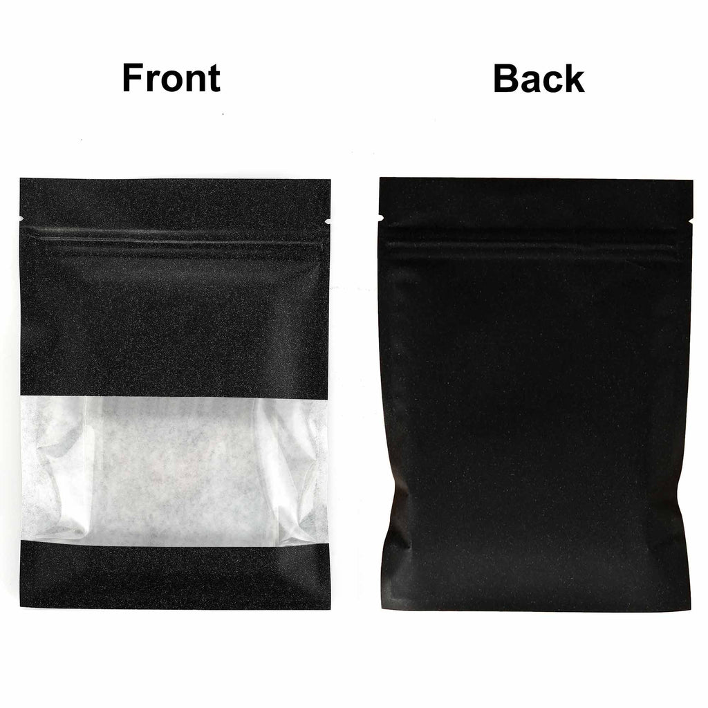 100pcs Matte Black Flat Paper Zip Lock Pouches Reusable Smell Proof Right Angle Sachet Heat Seal Mylar Bags With Clear Window
