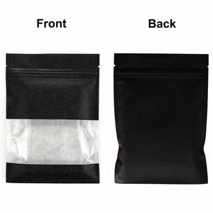 100pcs Matte Black Flat Paper Zip Lock Pouches Reusable Smell Proof Right Angle Sachet Heat Seal Mylar Bags With Clear Window