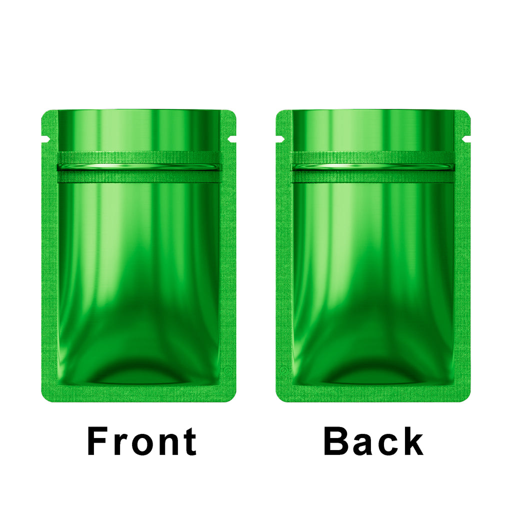 Glossy Green Flat Bottom Zip Lock Mylar Bags Eco-friendly Round Corner Aluminum Foil Heat Seal Coffee Bean Zipper Pouches