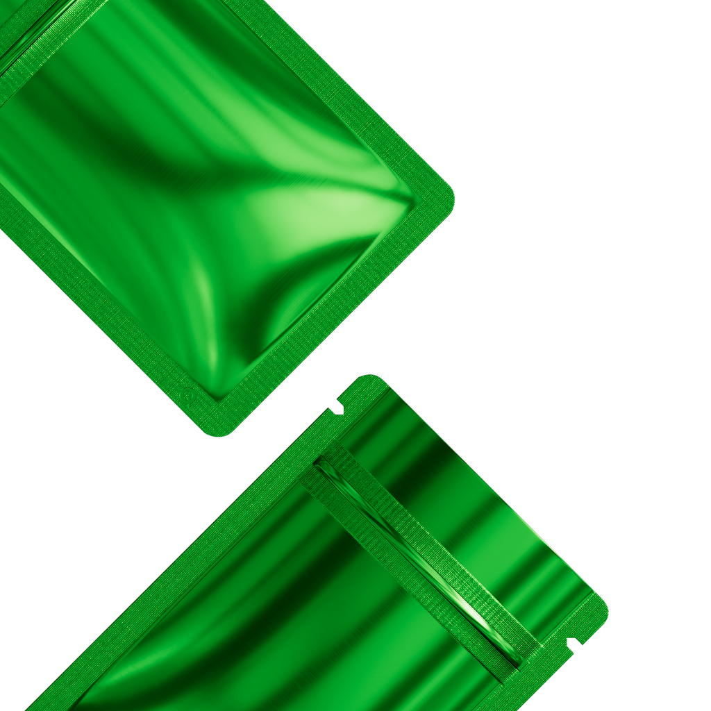 Glossy Green Flat Bottom Zip Lock Mylar Bags Eco-friendly Round Corner Aluminum Foil Heat Seal Coffee Bean Zipper Pouches