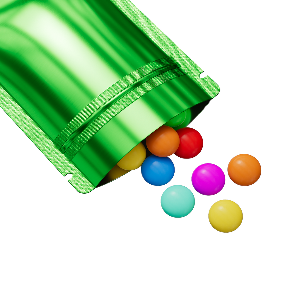 Glossy Green Flat Bottom Zip Lock Mylar Bags Eco-friendly Round Corner Aluminum Foil Heat Seal Coffee Bean Zipper Pouches