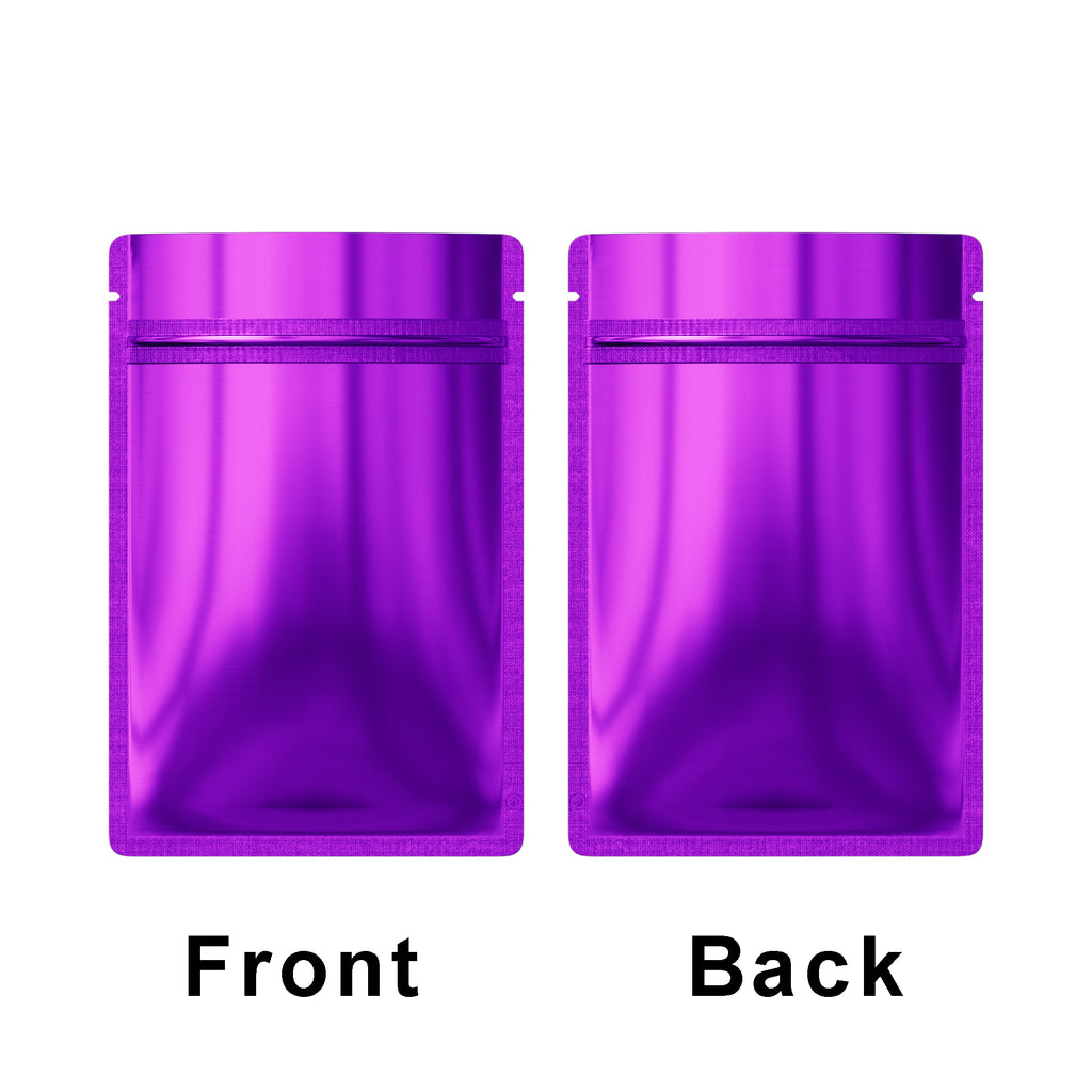 Glossy Purple Aluminum Foil Coffee Bean Snack Pouches Reusable Round Corner Heat Seal Flat Bottom Zipper Lock Mylar Bags