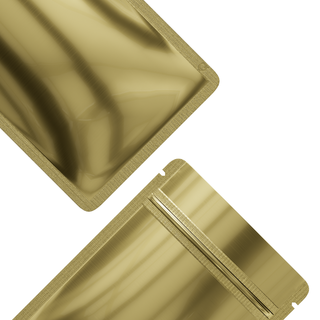 Double-Sided Same Color Frosted Material Flat Bottom Mylar Bags Resealable Gold Aluminum Foil Ziplock Coffee Bean Pouches