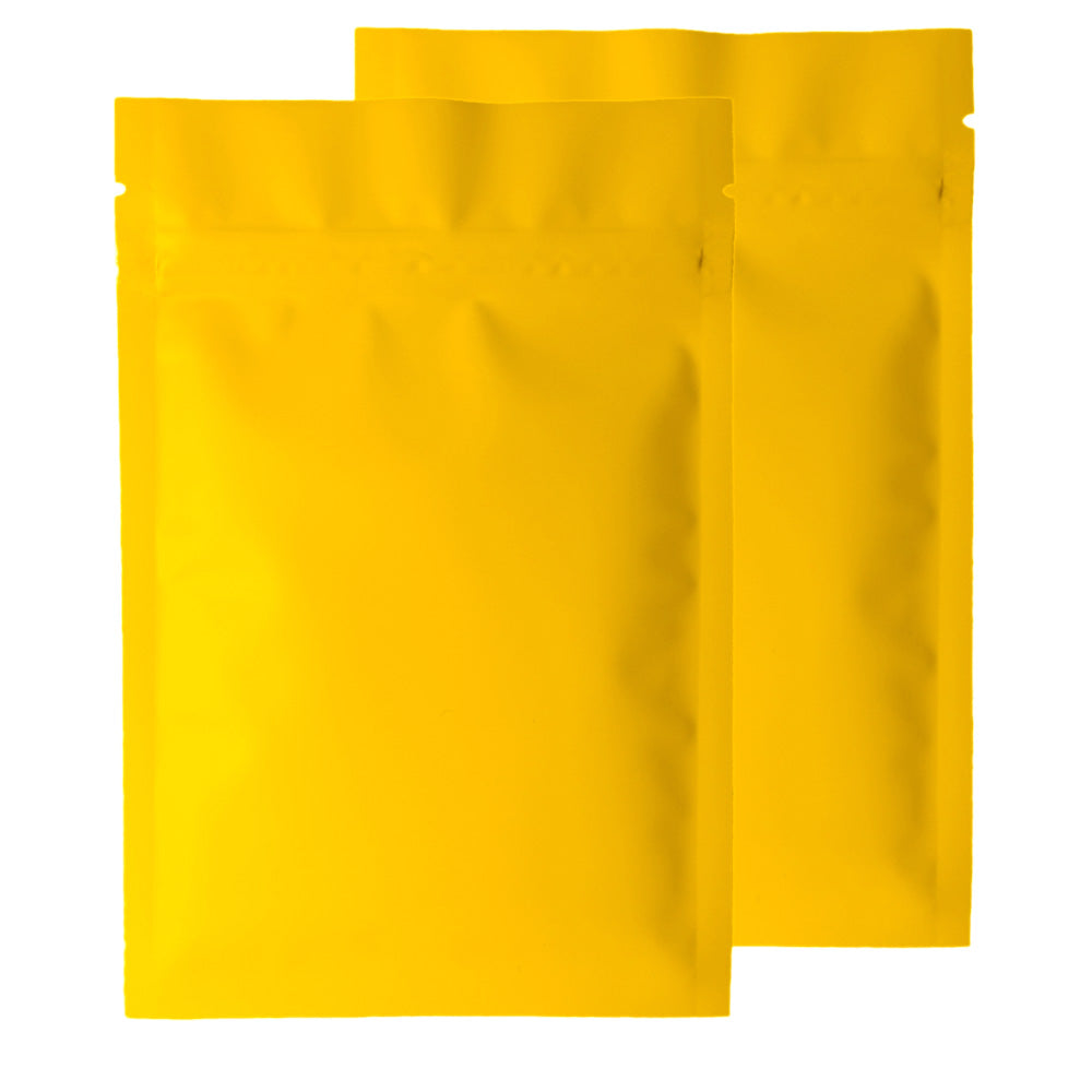 Right Angle Flat Bottom Aluminum Foil Mylar Bags Smell Proof Heat Sealing Matte Yellow Zip Lock Pouches Snack Candy Package