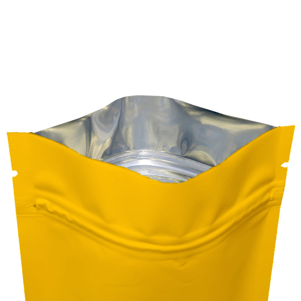 Right Angle Flat Bottom Aluminum Foil Mylar Bags Smell Proof Heat Sealing Matte Yellow Zip Lock Pouches Snack Candy Package