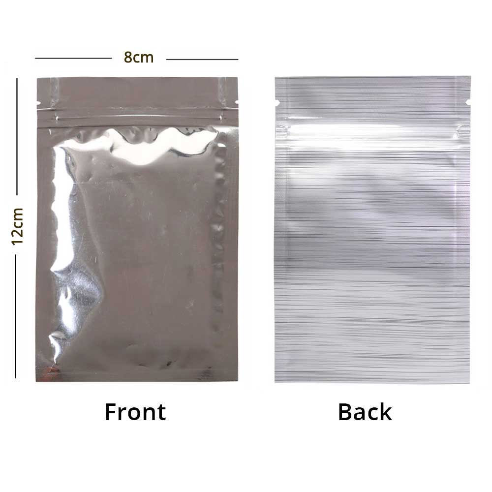 Various Size Glossy Silver Aluminum Foil Mylar Package Bags Smell Proof Sealing Flat Bottom Ziplock Pouches