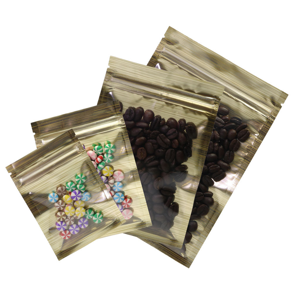 High Quality Glossy Gold Aluminum Foil Ziplock Pouches Smell Proof One Side Clear Flat Bottom Myalr Package Bags