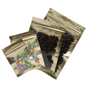 High Quality Glossy Gold Aluminum Foil Ziplock Pouches Smell Proof One Side Clear Flat Bottom Myalr Package Bags