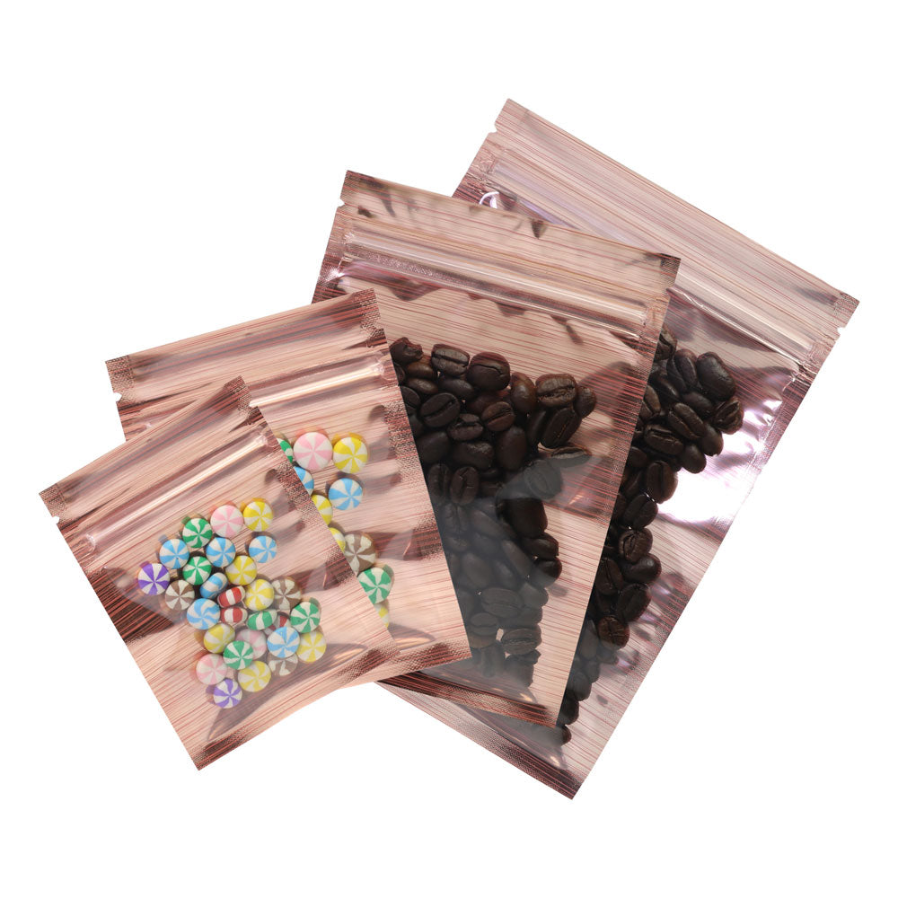 Glossy Orange Plastic Open Top Bags Resealable Smell Proof Flat Bottom Ziplock Coffee Bean Candy Storage  Pouch With Clear Window