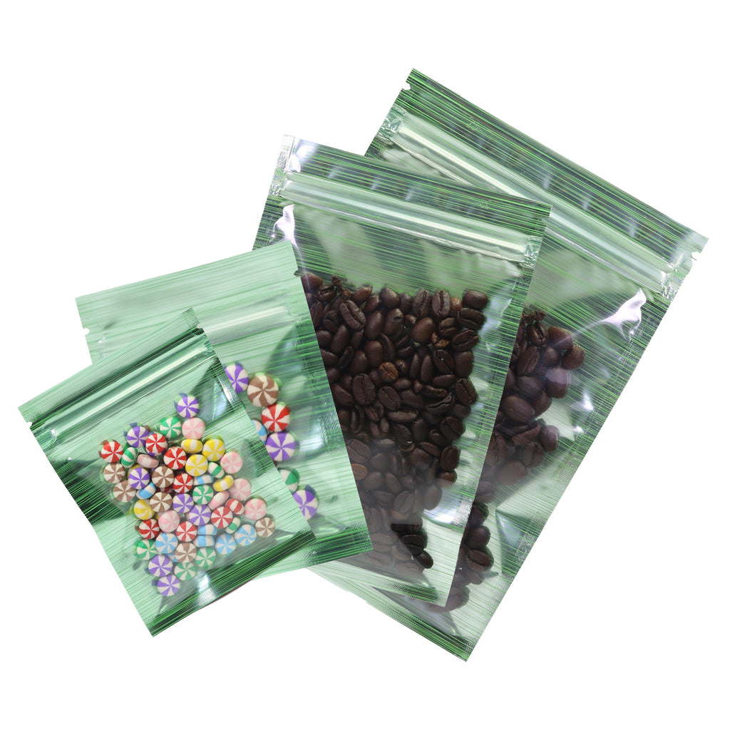 Flat Bottom Glossy Green Mylar Bags Aluminum Foil High Quality Heat Seal Ziplock Pouches With Window