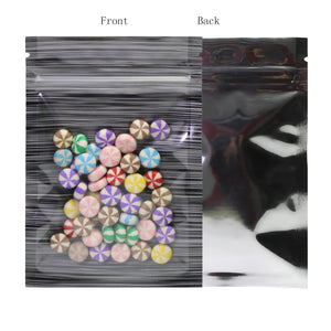 One Side Clear Zip Lock Pouches Eco-friendly Aluminum Foil Heat sealing Flat Bottom Glossy Black Mylar Package Bags