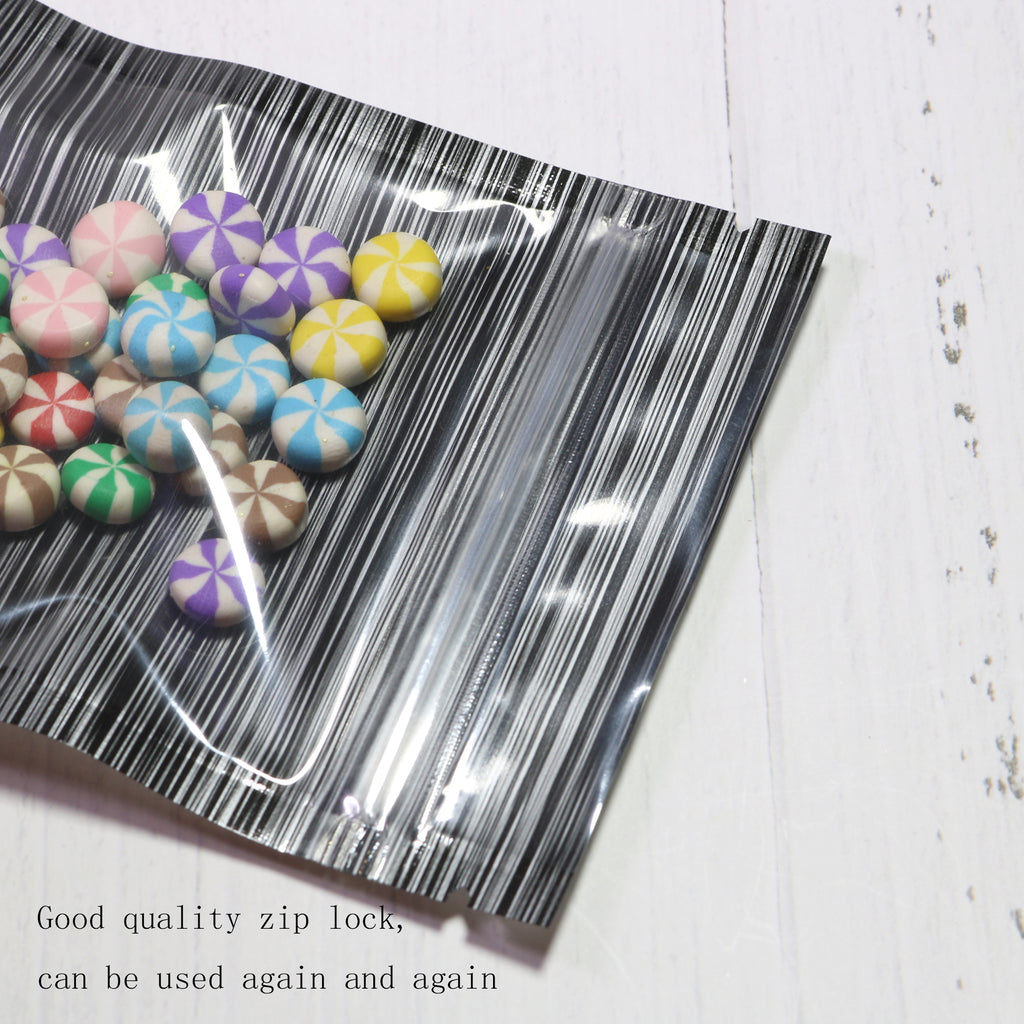 One Side Clear Zip Lock Pouches Eco-friendly Aluminum Foil Heat sealing Flat Bottom Glossy Black Mylar Package Bags