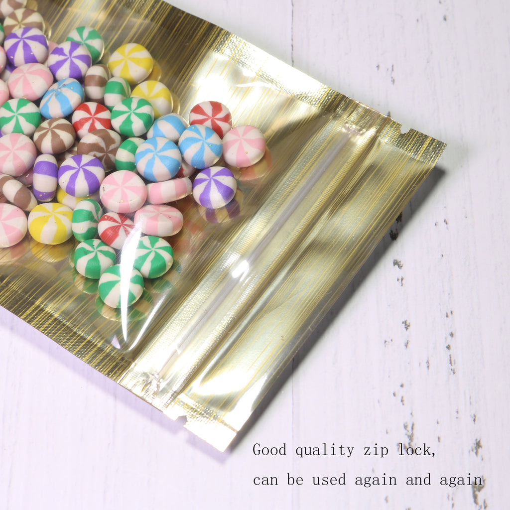 High Quality Glossy Gold Aluminum Foil Ziplock Pouches Smell Proof One Side Clear Flat Bottom Myalr Package Bags