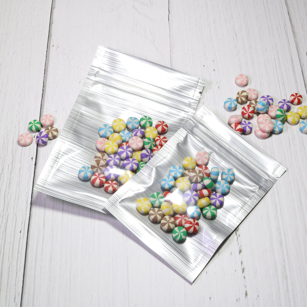 Various Size Glossy Silver Aluminum Foil Mylar Package Bags Smell Proof Sealing Flat Bottom Ziplock Pouches