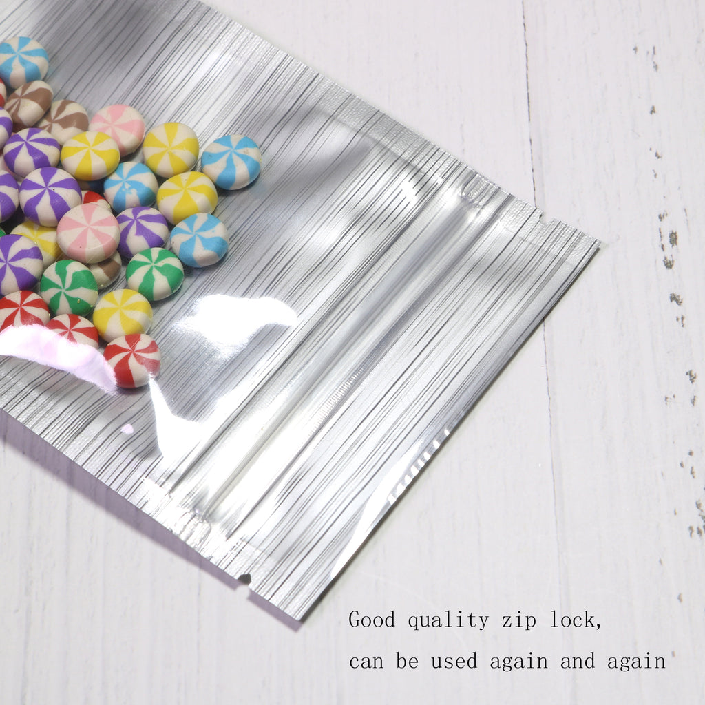 Various Size Glossy Silver Aluminum Foil Mylar Package Bags Smell Proof Sealing Flat Bottom Ziplock Pouches