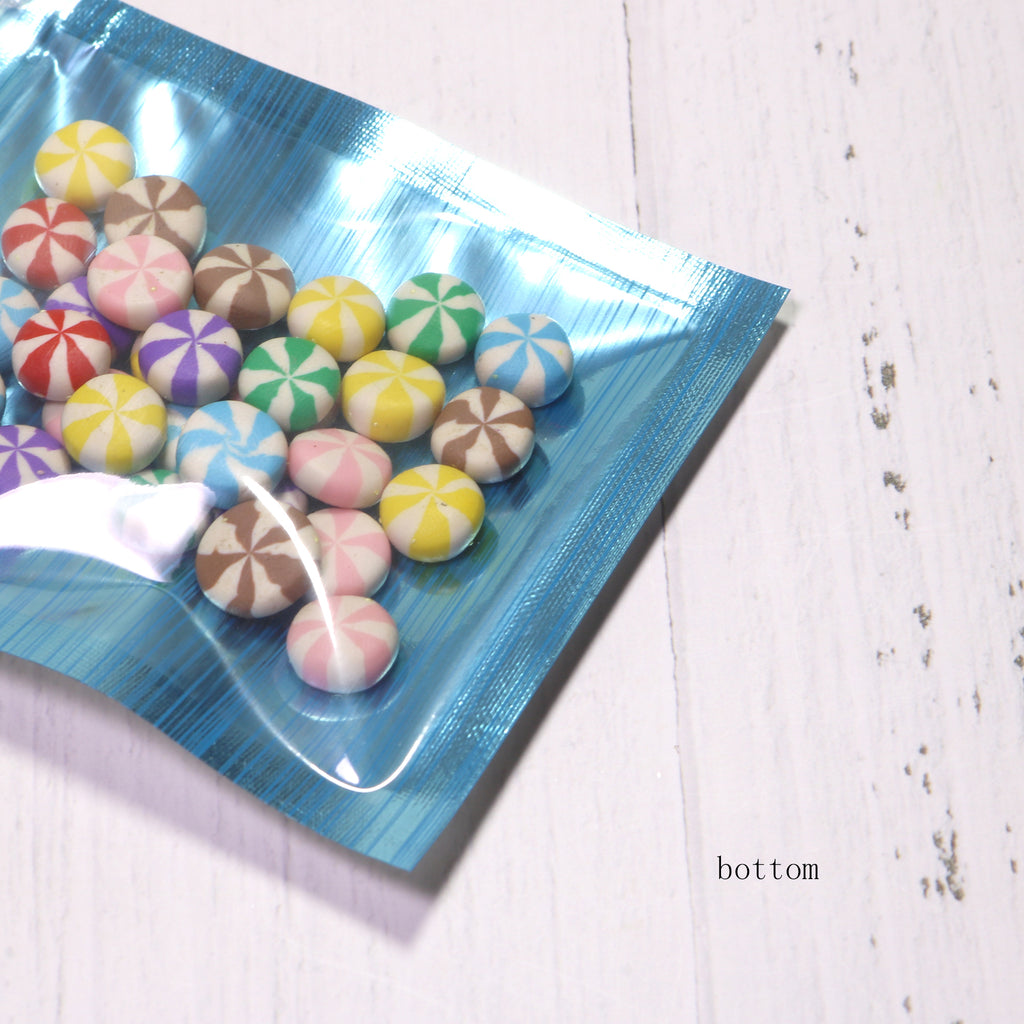 High quality Resealable Glossy Blue Zip Lock Pouches Various Sizes Tear Notch Flat Bottom Mylar Bags With Clear Window