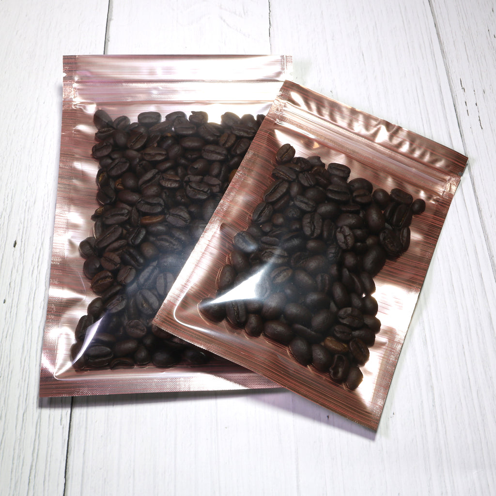 Glossy Orange Plastic Open Top Bags Resealable Smell Proof Flat Bottom Ziplock Coffee Bean Candy Storage  Pouch With Clear Window