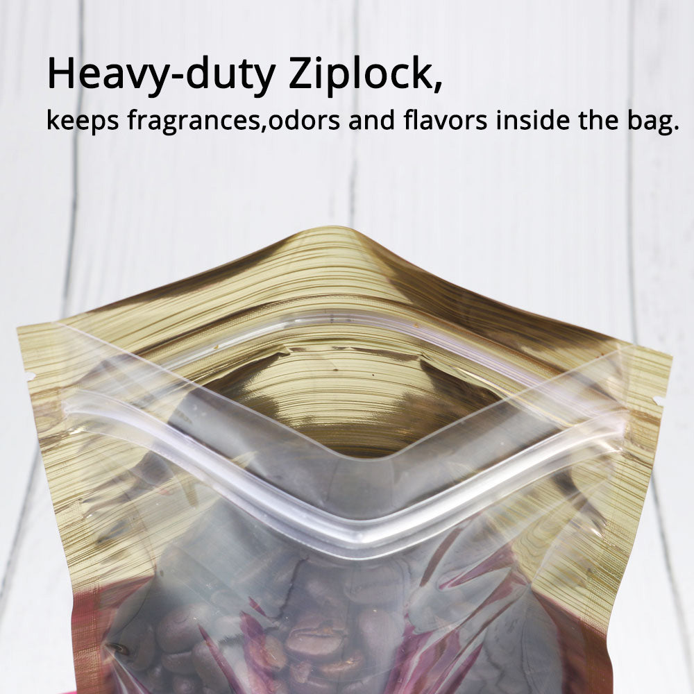High Quality Glossy Gold Aluminum Foil Ziplock Pouches Smell Proof One Side Clear Flat Bottom Myalr Package Bags