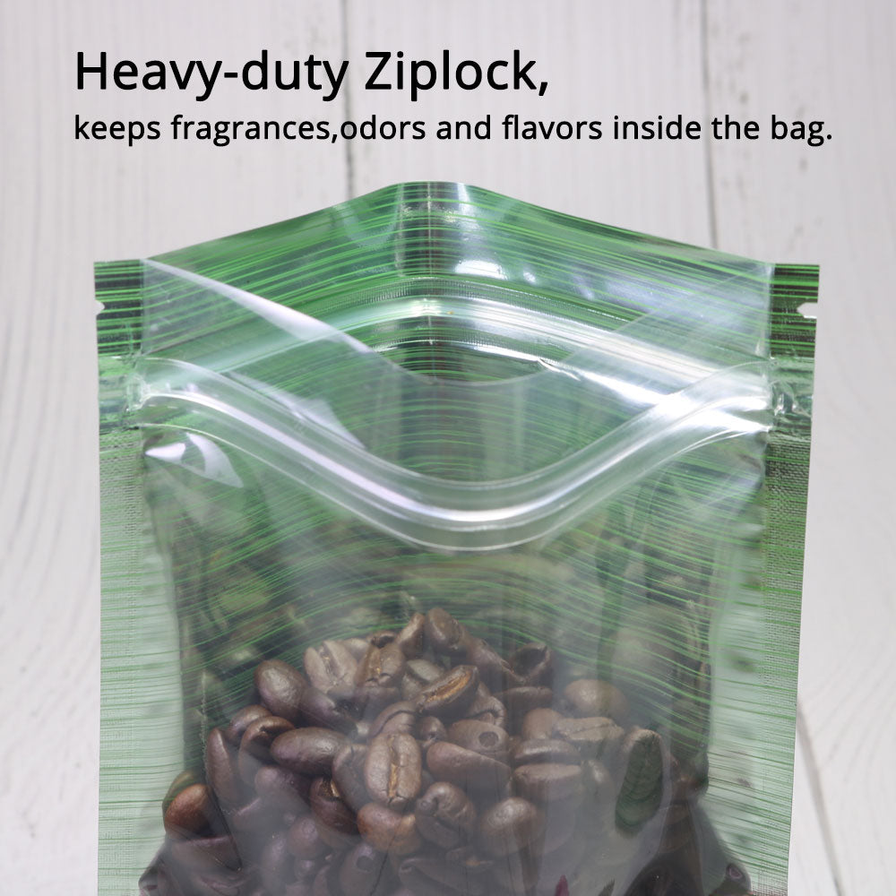 Flat Bottom Glossy Green Mylar Bags Aluminum Foil High Quality Heat Seal Ziplock Pouches With Window