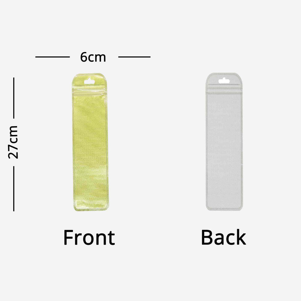 Various Size Long Shape Clear Window Gold Zip Lock Pouch Resealable ReusableProduct Packaging Ziplock Bag