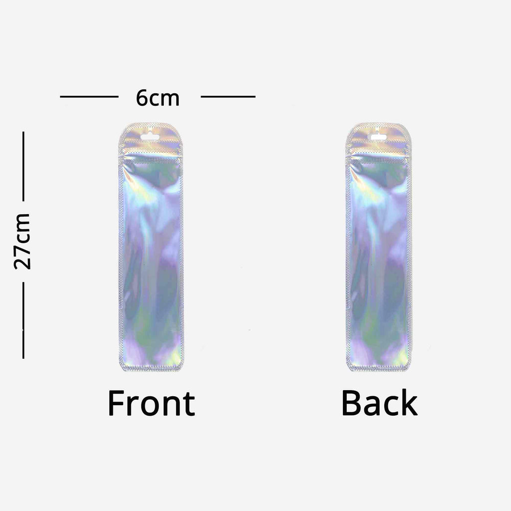 Various Size Clear Window Silver Holographic Zip Lock Pouch Smell Proof Resealable Product Packaging Ziplock Bag
