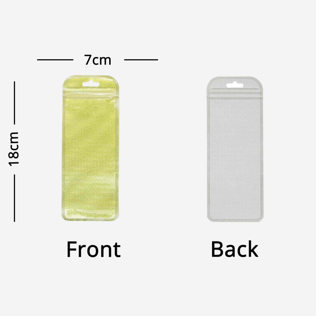 Various Size Long Shape Clear Window Gold Zip Lock Pouch Resealable ReusableProduct Packaging Ziplock Bag