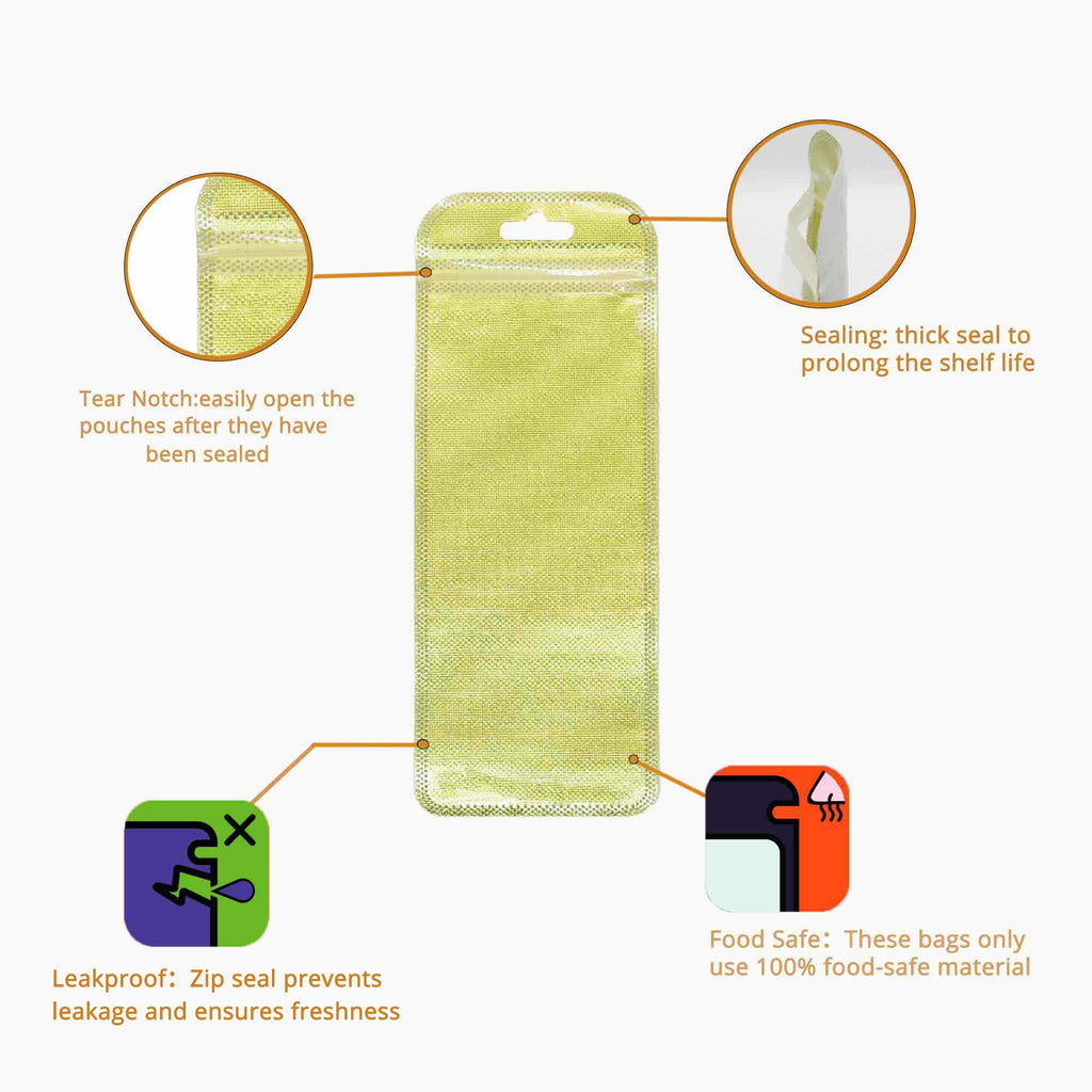 Various Size Long Shape Clear Window Gold Zip Lock Pouch Resealable ReusableProduct Packaging Ziplock Bag