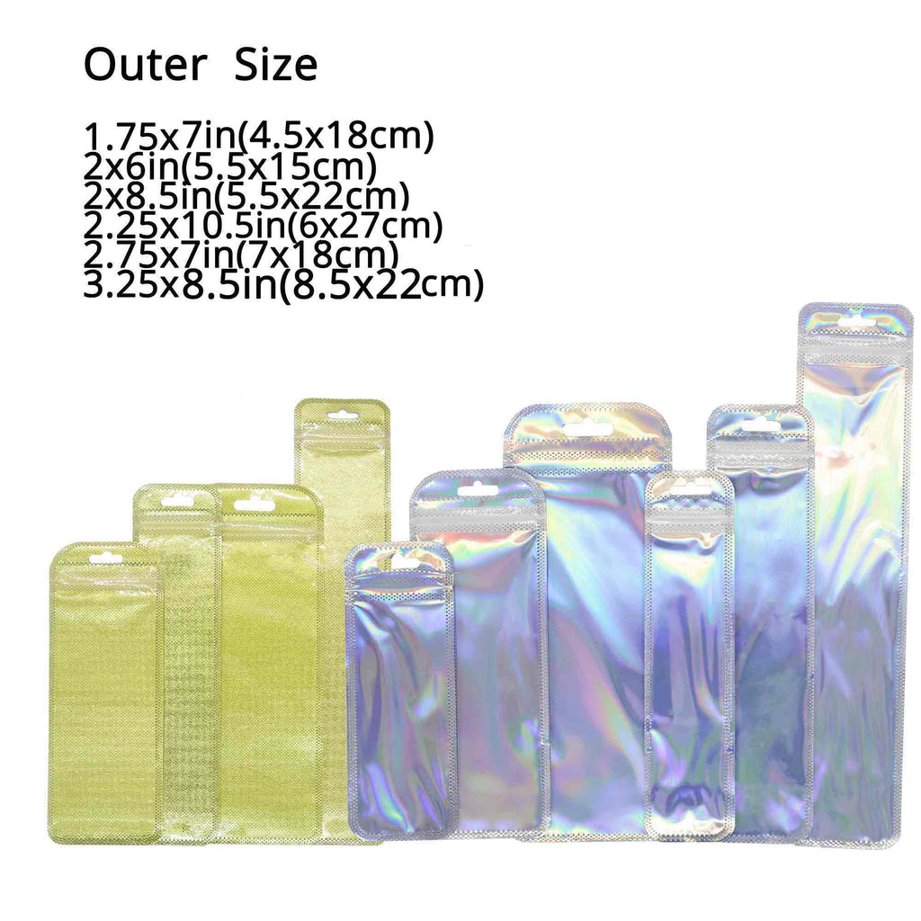 Various Size Clear Window Silver Holographic Zip Lock Pouch Smell Proof Resealable Product Packaging Ziplock Bag