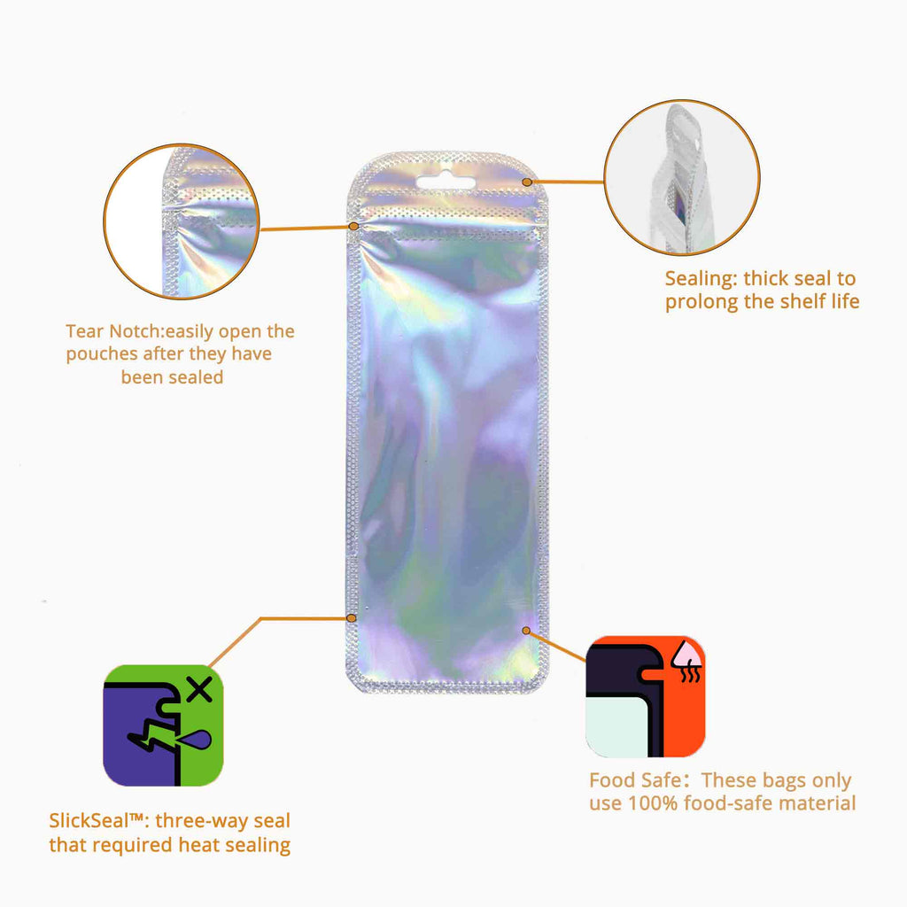 Various Size Clear Window Silver Holographic Zip Lock Pouch Smell Proof Resealable Product Packaging Ziplock Bag