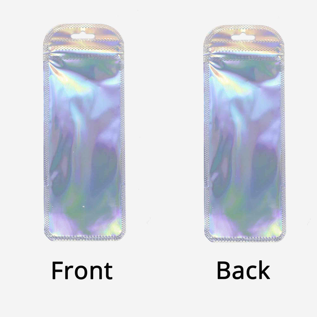 Various Size Clear Window Silver Holographic Zip Lock Pouch Smell Proof Resealable Product Packaging Ziplock Bag