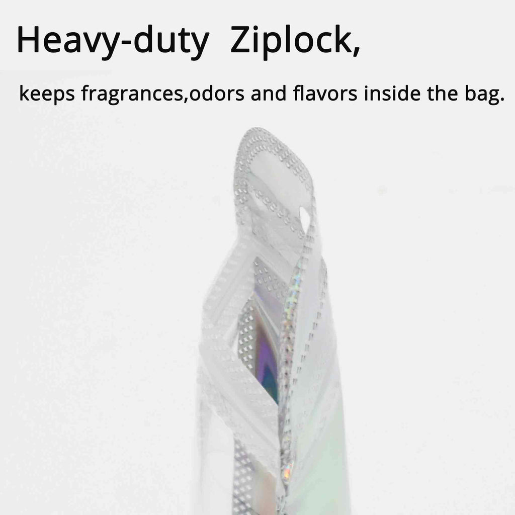 Various Size Clear Window Silver Holographic Zip Lock Pouch Smell Proof Resealable Product Packaging Ziplock Bag