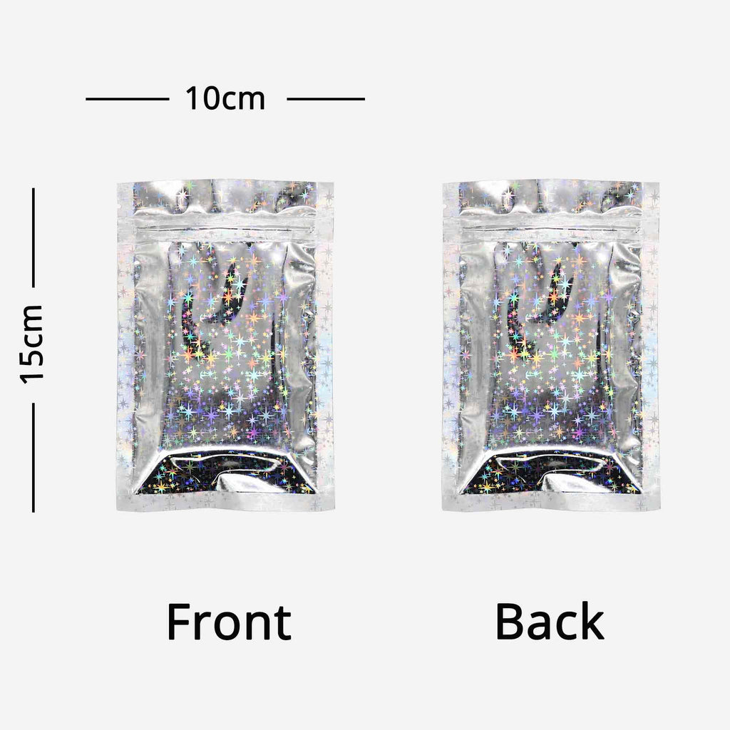 Various Size Shining Star Holographic Zipper Pouch Smell Proof Reclosable Ziplock Aluminum Foil Mylar Bag