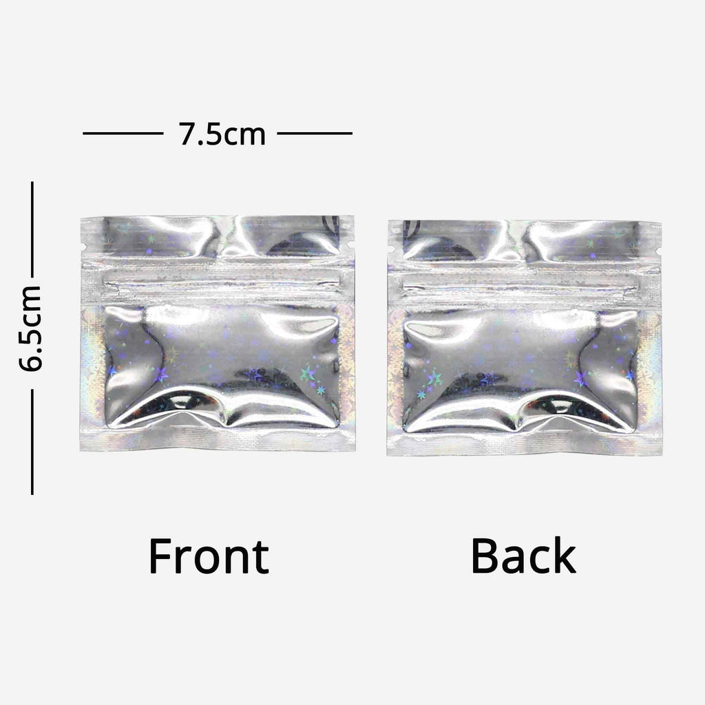Various Size Shining Star Holographic Zipper Pouch Smell Proof Reclosable Ziplock Aluminum Foil Mylar Bag