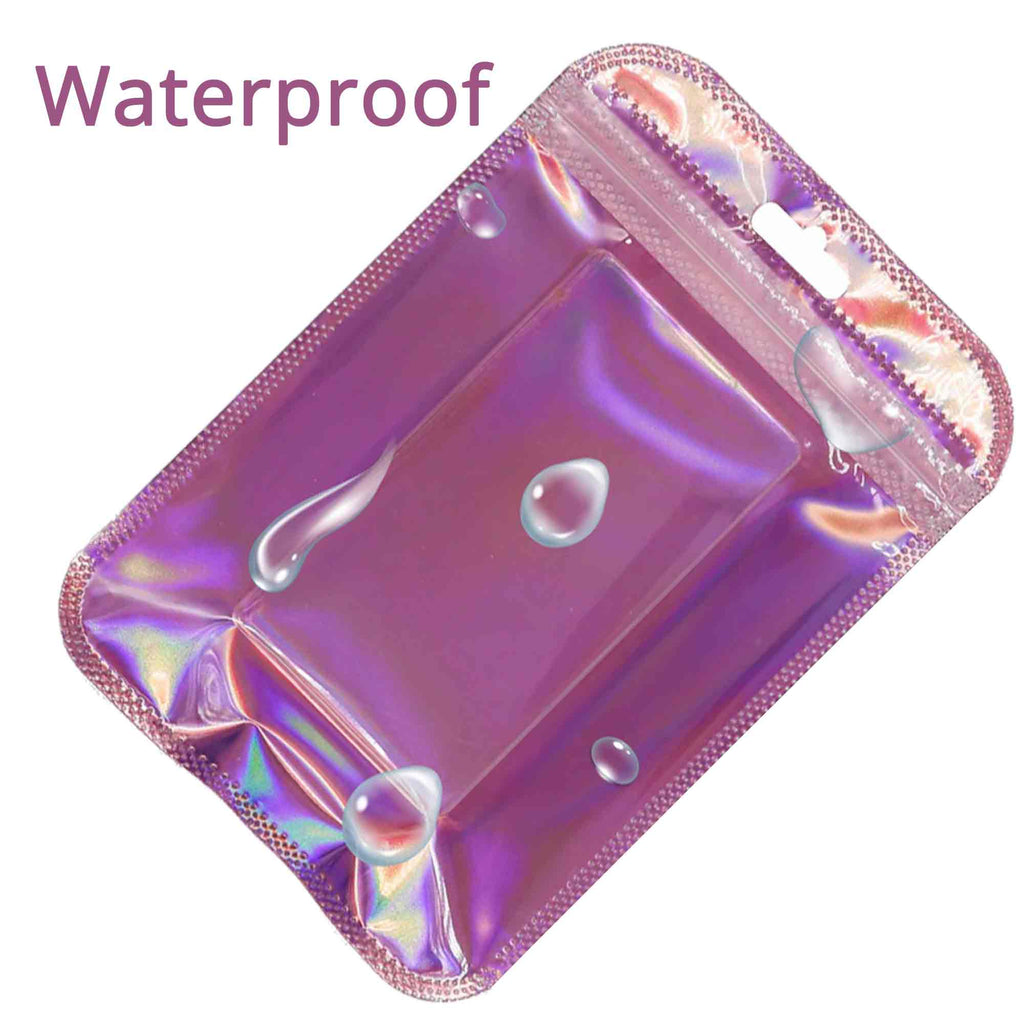 Clear WIndow Purple Ziplock Packaging Pouch Heat Sealable Reclosable Transparent Front Holographic Zipper Bag