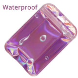 Clear WIndow Purple Ziplock Packaging Pouch Heat Sealable Reclosable Transparent Front Holographic Zipper Bag