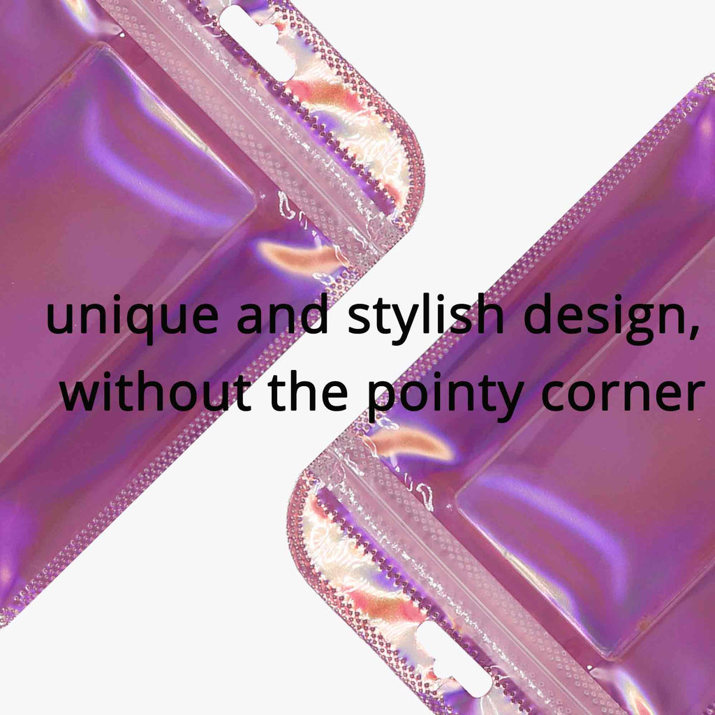 Clear WIndow Purple Ziplock Packaging Pouch Heat Sealable Reclosable Transparent Front Holographic Zipper Bag