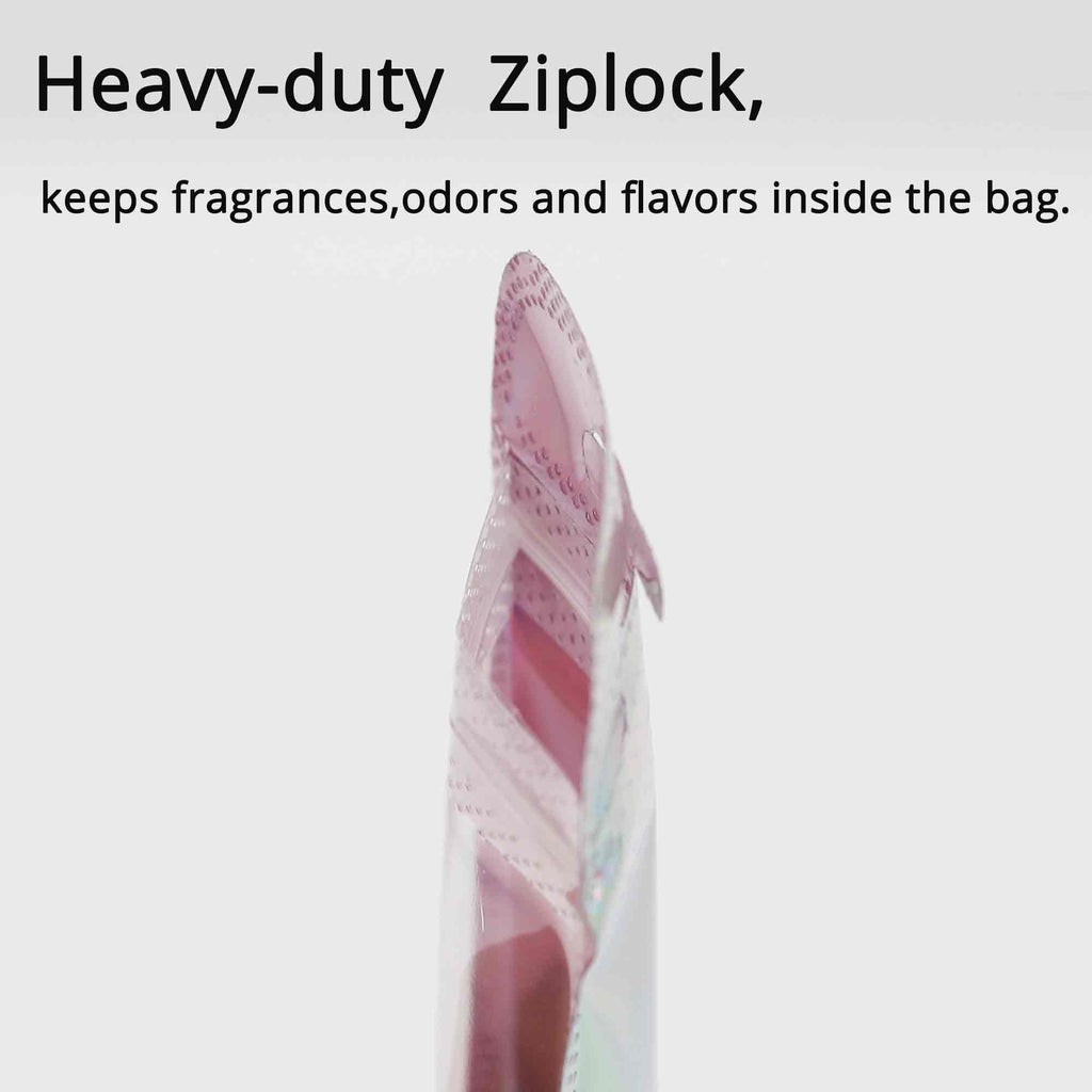 Clear WIndow Purple Ziplock Packaging Pouch Heat Sealable Reclosable Transparent Front Holographic Zipper Bag